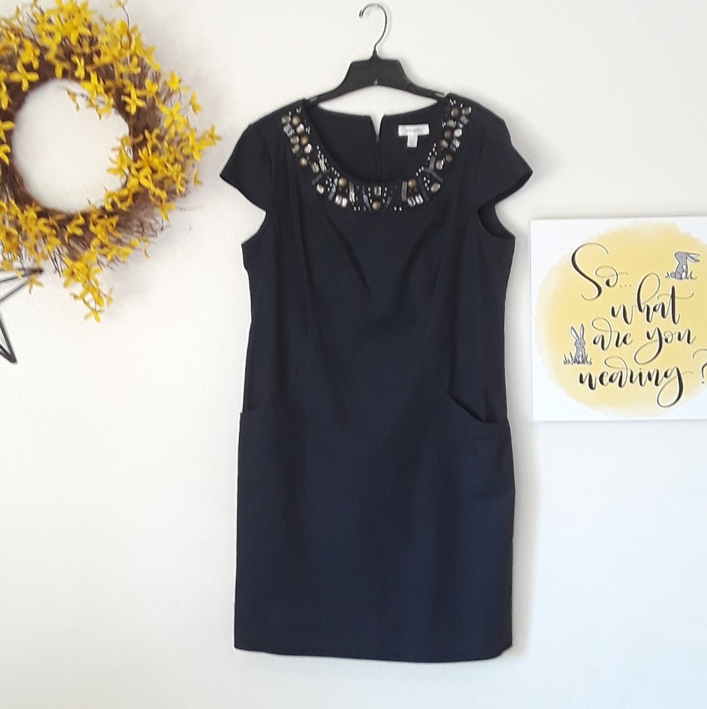 Dressbarn Dark Denim Beaded Dress POCKETS!